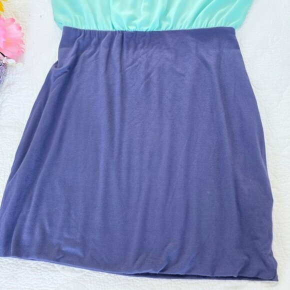 Soprano Women's Mini Dress Size Medium Aqua Navy Blue Draped Cascading Cocktail - Picture 10 of 13